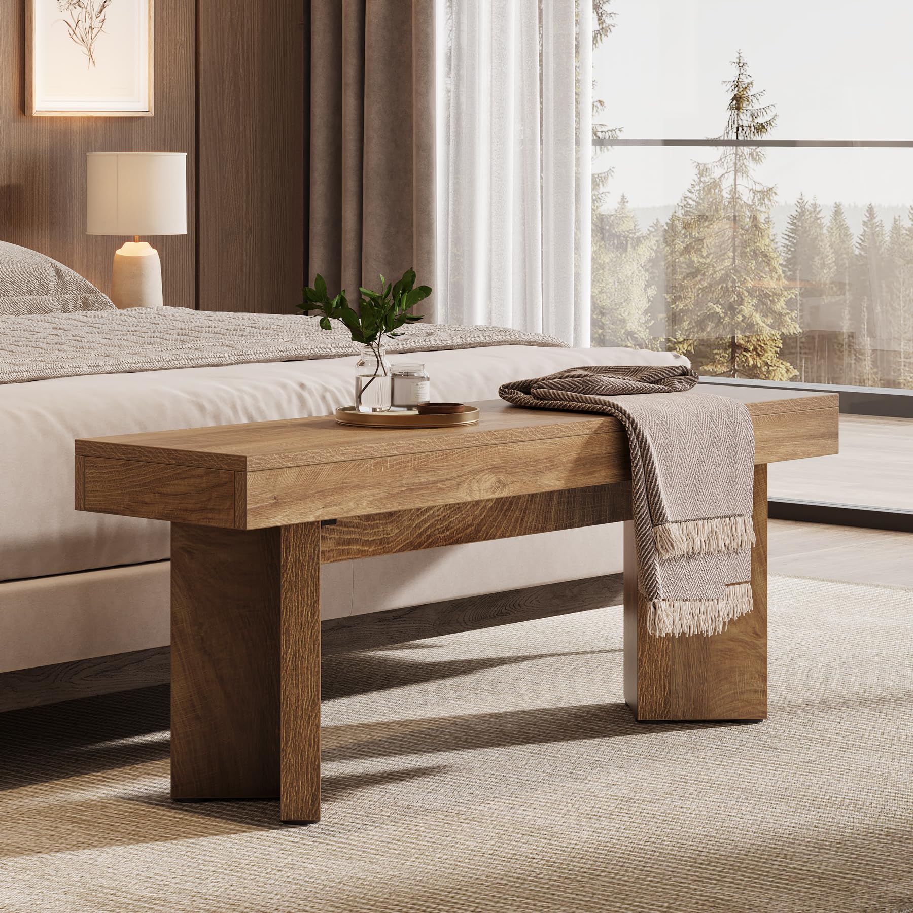 Farmhouse Wooden Entryway Bench with V-Shaped Pedestal | 47-Inch