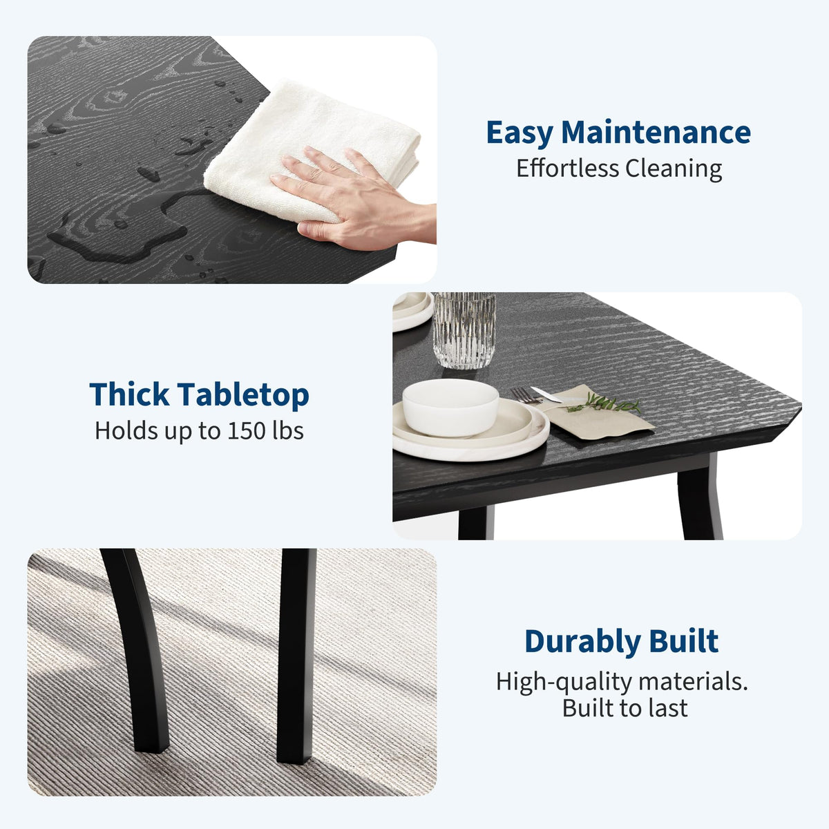 GAOMON 3-Piece Dining Table Set for 4, Industrial Kitchen Table with 2 PU Leather Benches, Engineered Wood Top & Metal Frame, Space-Saving Dinette Set for Dining Room, Apartment, Home，Black