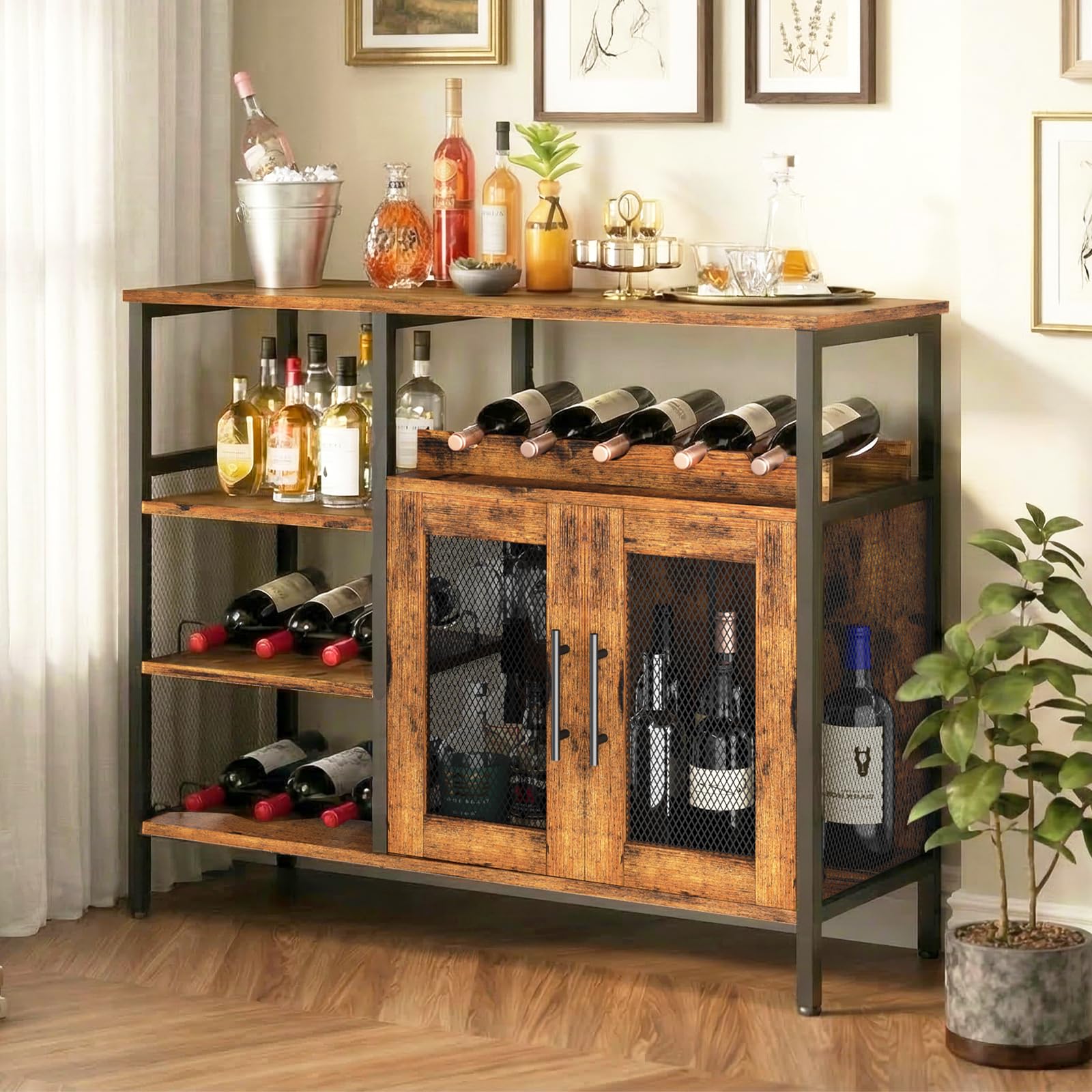 Wine Bar Cabinet with Detachable Wine Rack & Glass Holder