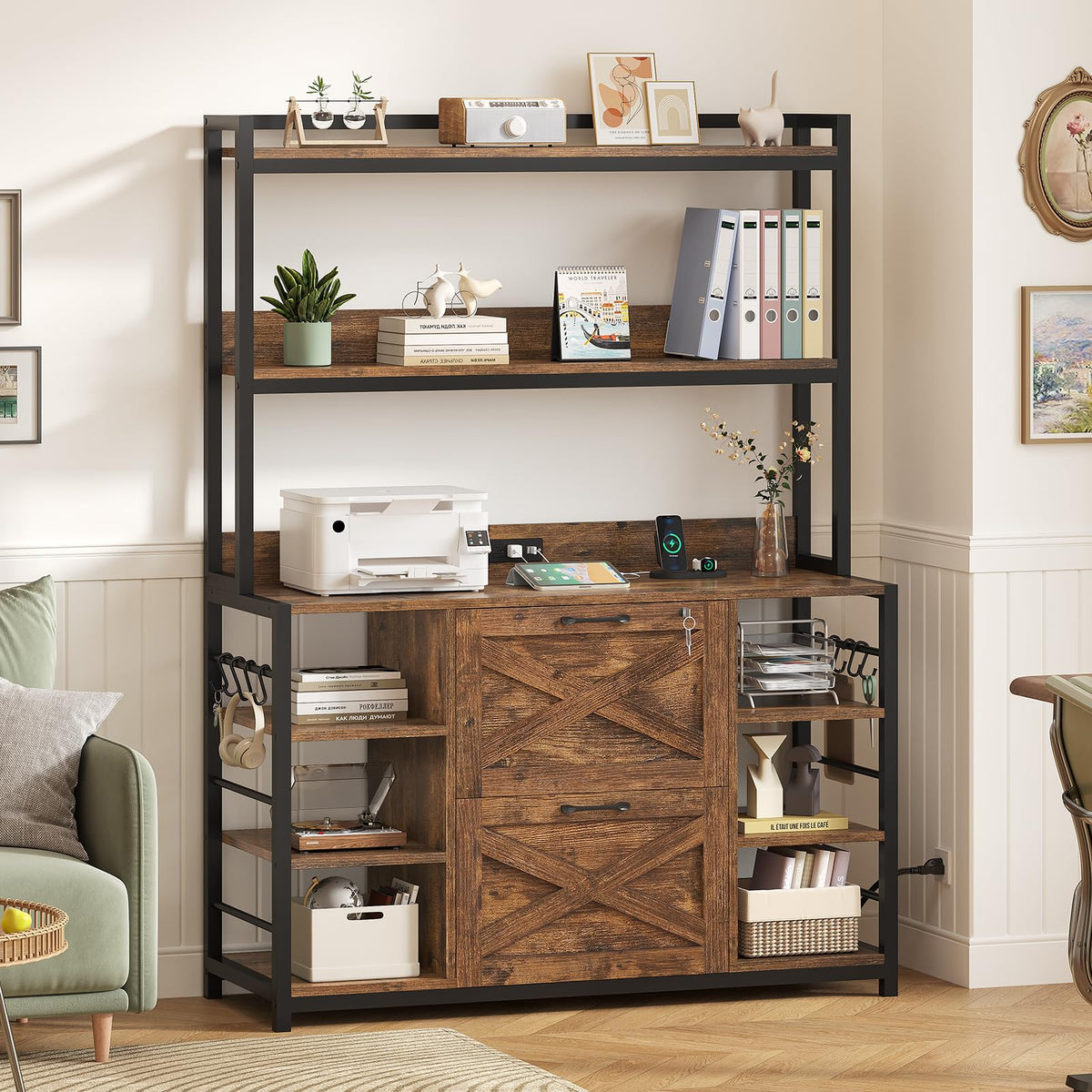 2-Drawer File Cabinet with Charging Station