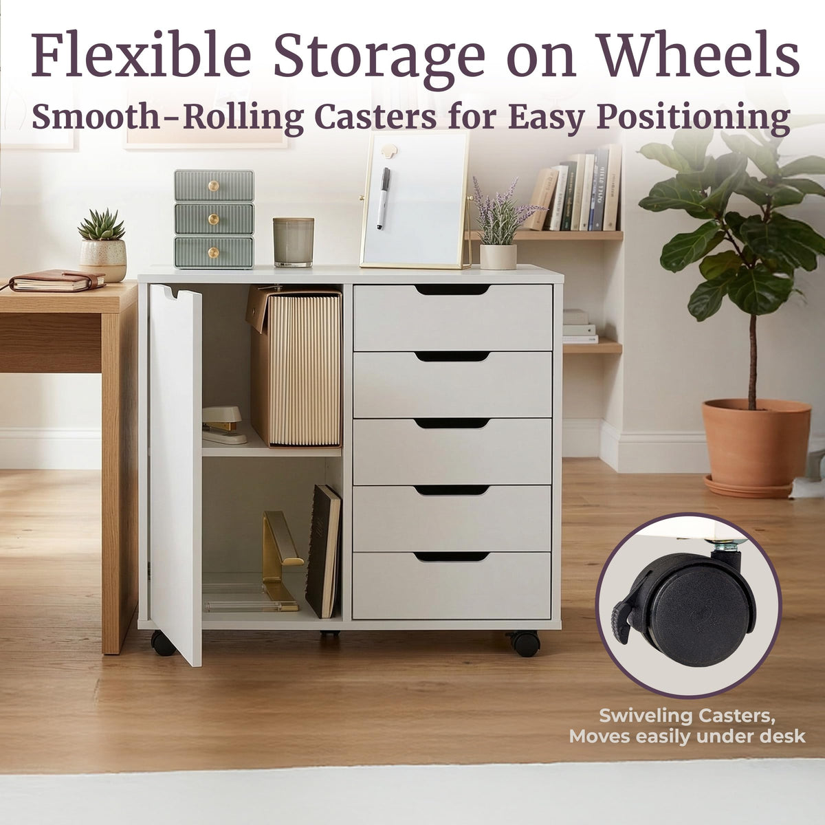 White 5-Drawer Rolling Storage Cabinet
