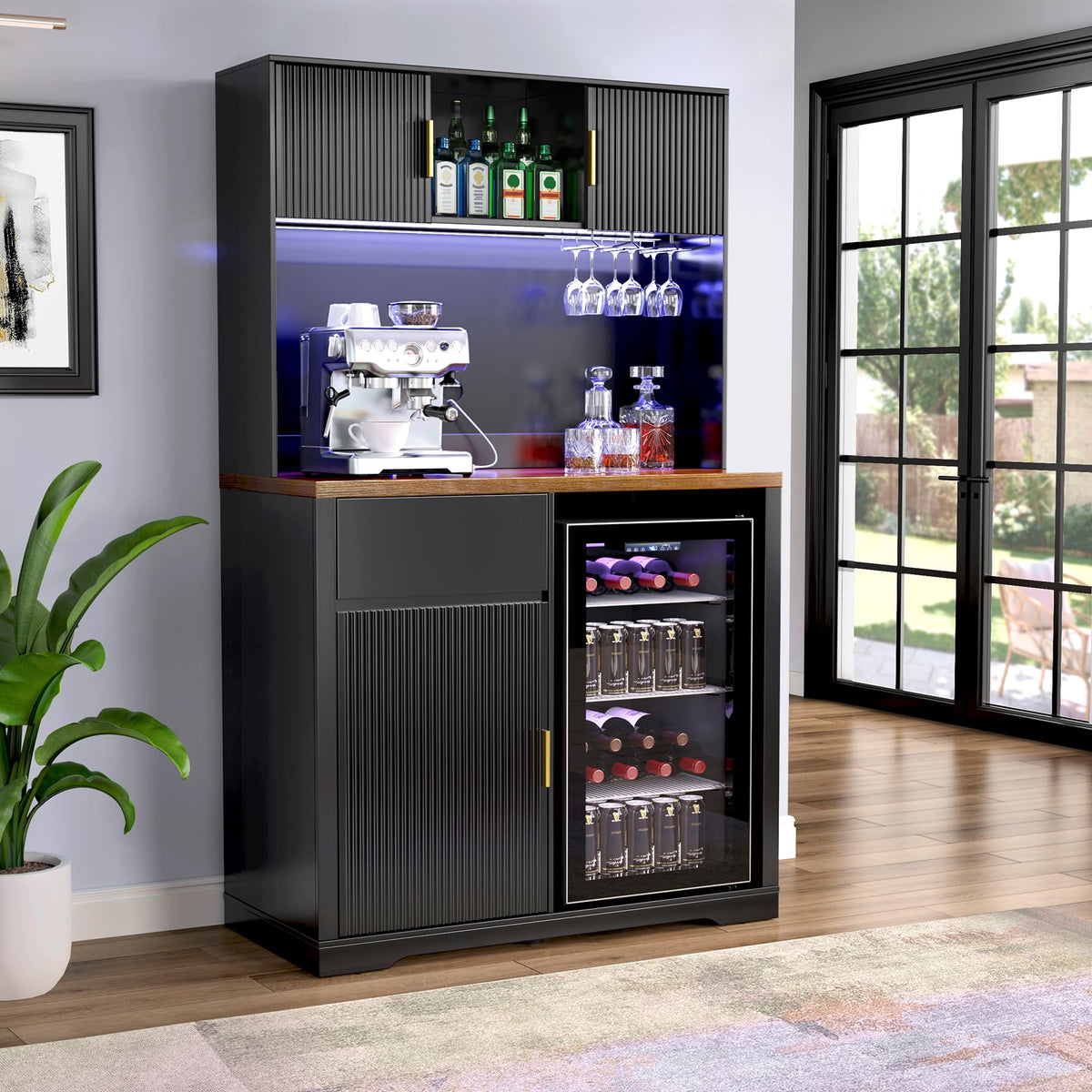 Fluted Bar Cabinet with Fridge Space