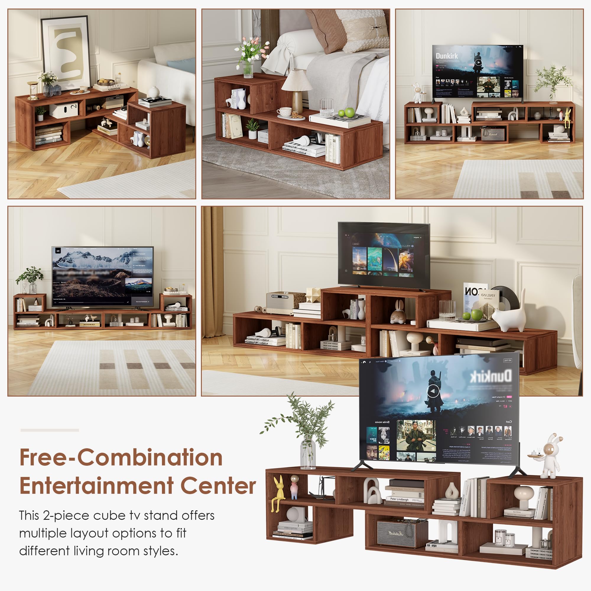2-Piece Bookshelf TV Stand with Storage