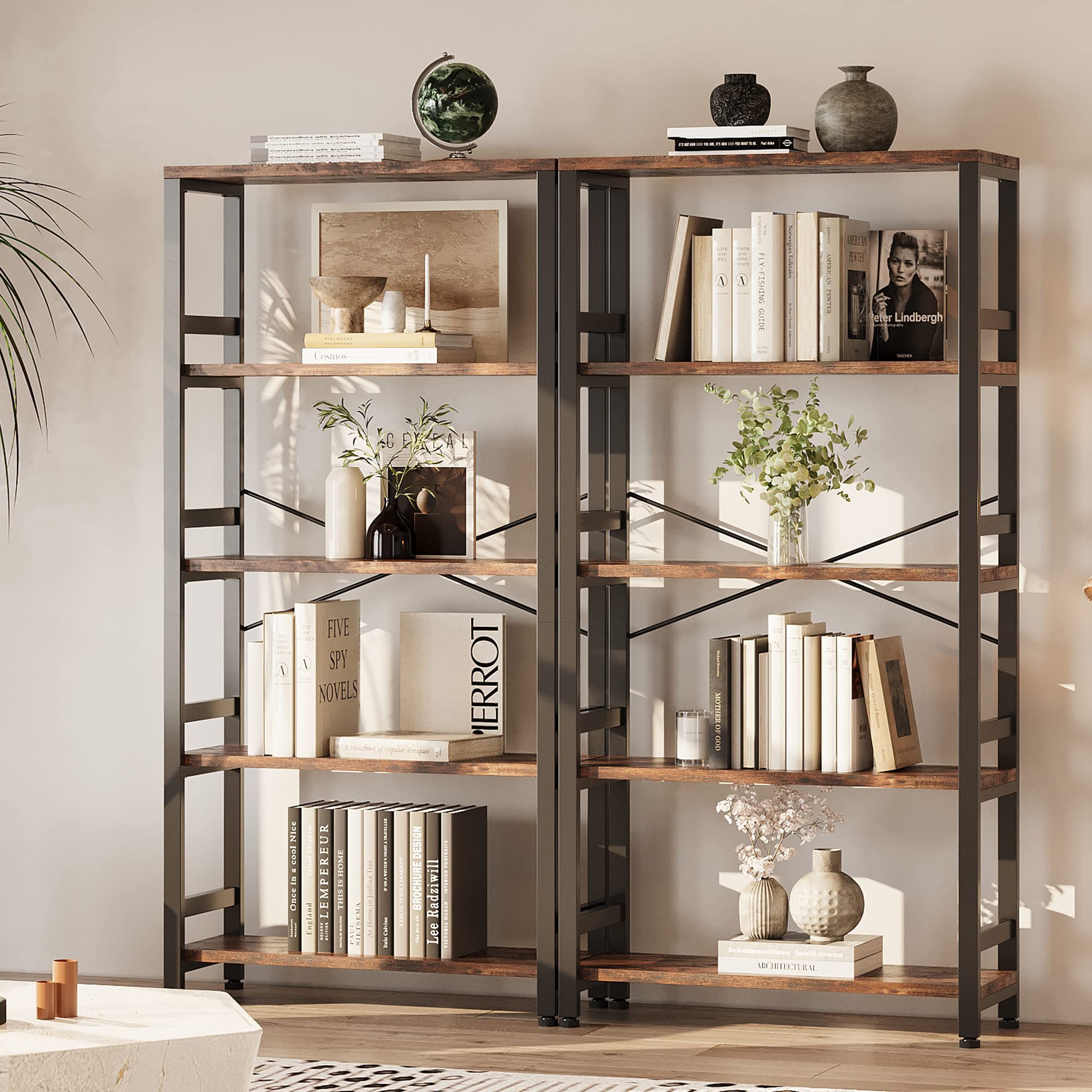 5-Tier Ladder Bookshelf, 31.5" Wide, Industrial Style