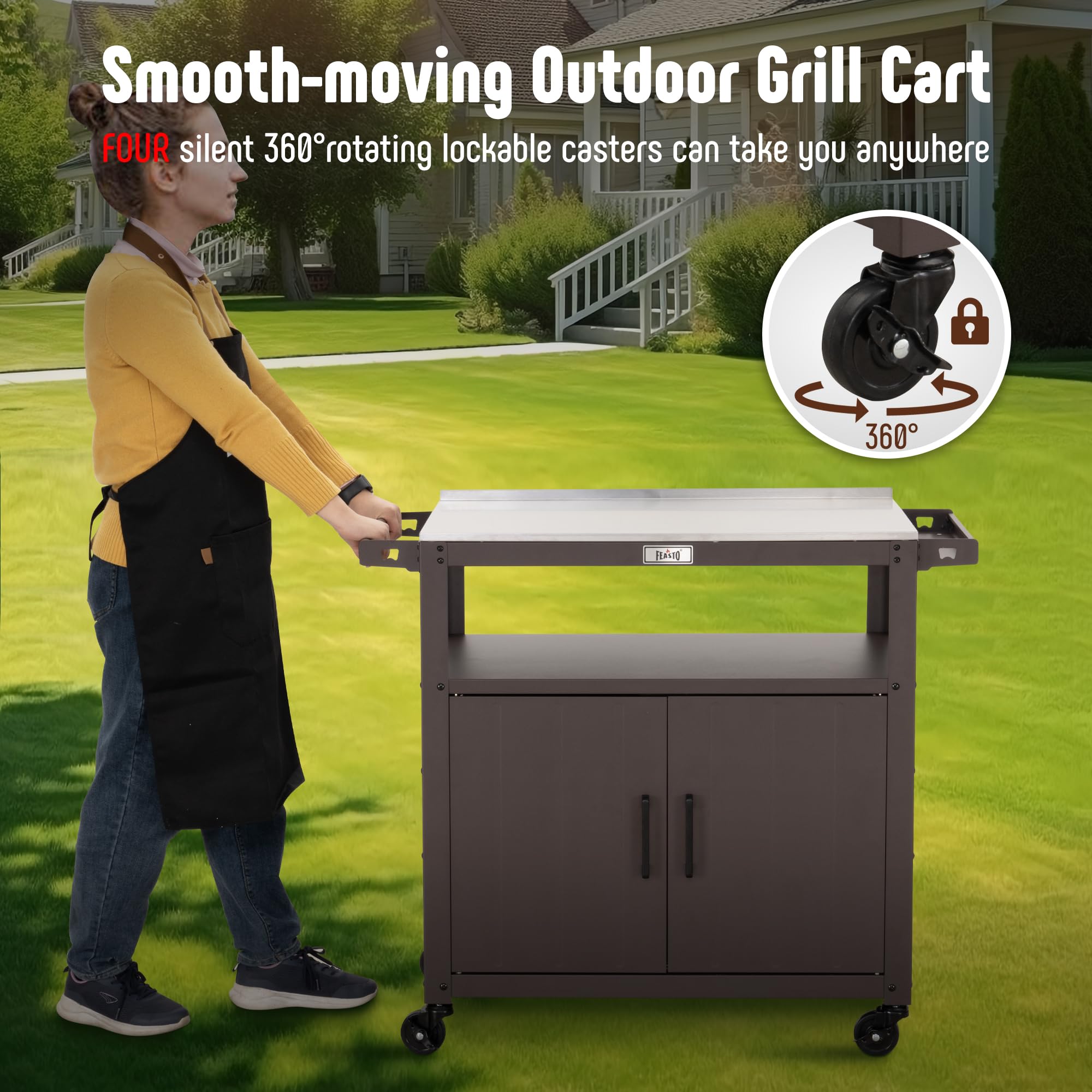 Outdoor Grill Cart with Stainless Steel Top & Storage Cabinet