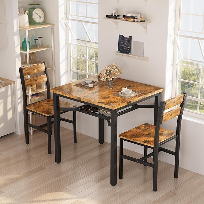 3-Piece Farmhouse Dining Table Set for 2