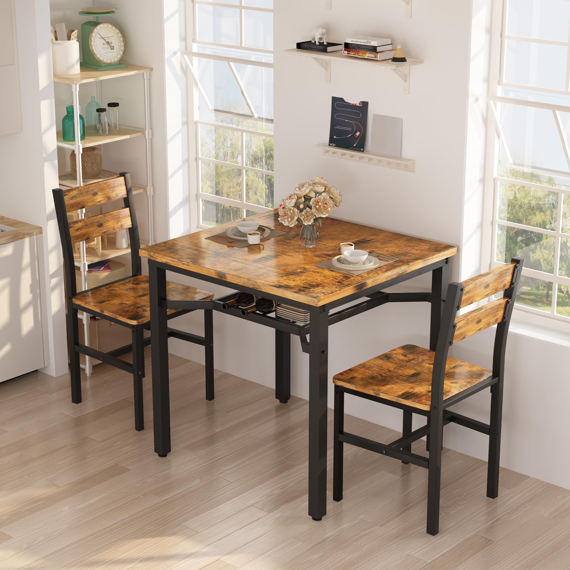 3-Piece Farmhouse Dining Table Set for 2