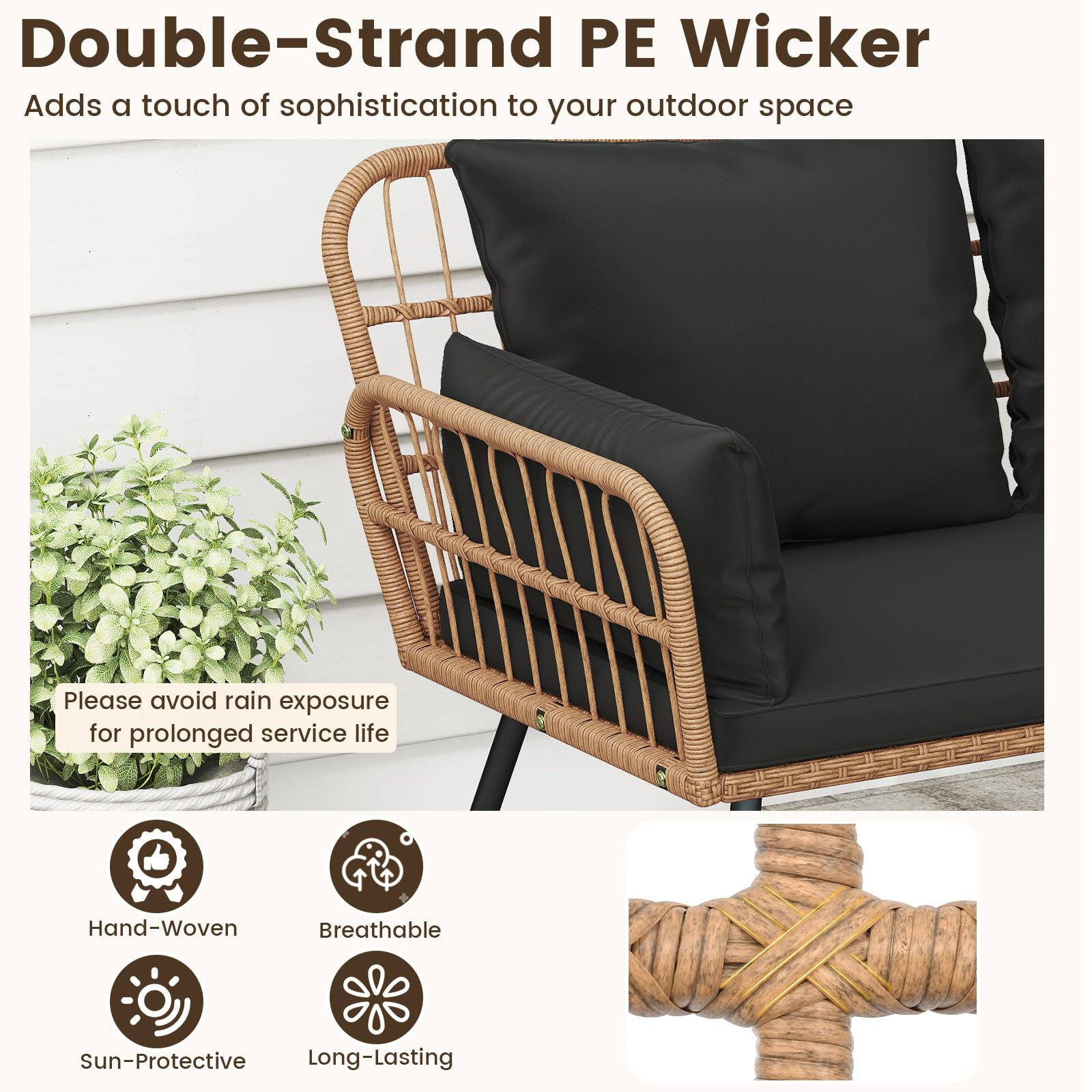 Outdoor PE Rattan Loveseat Sofa with Cushions