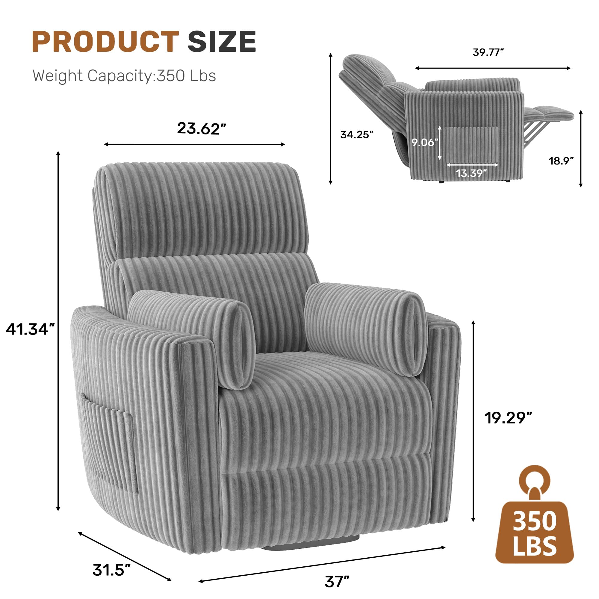homeokay Power Lift Recliner Chair,Electric Nursery Chair for Elderly Round Plush Faux Fur with Footrest, Grey