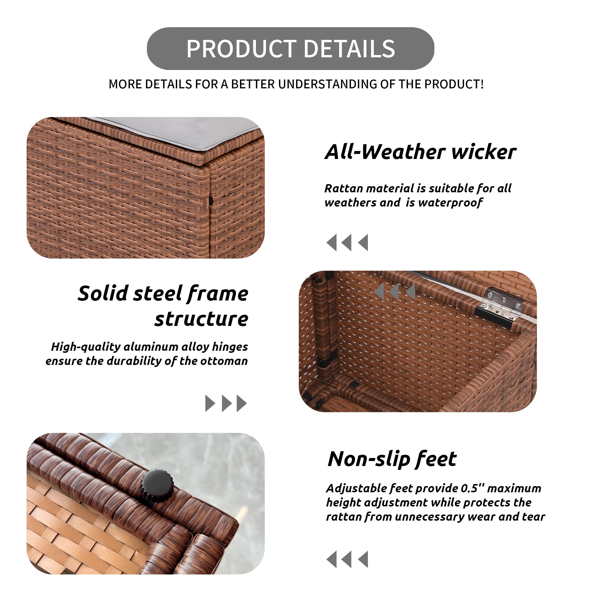 Outdoor Wicker Ottoman Set with Cushions
