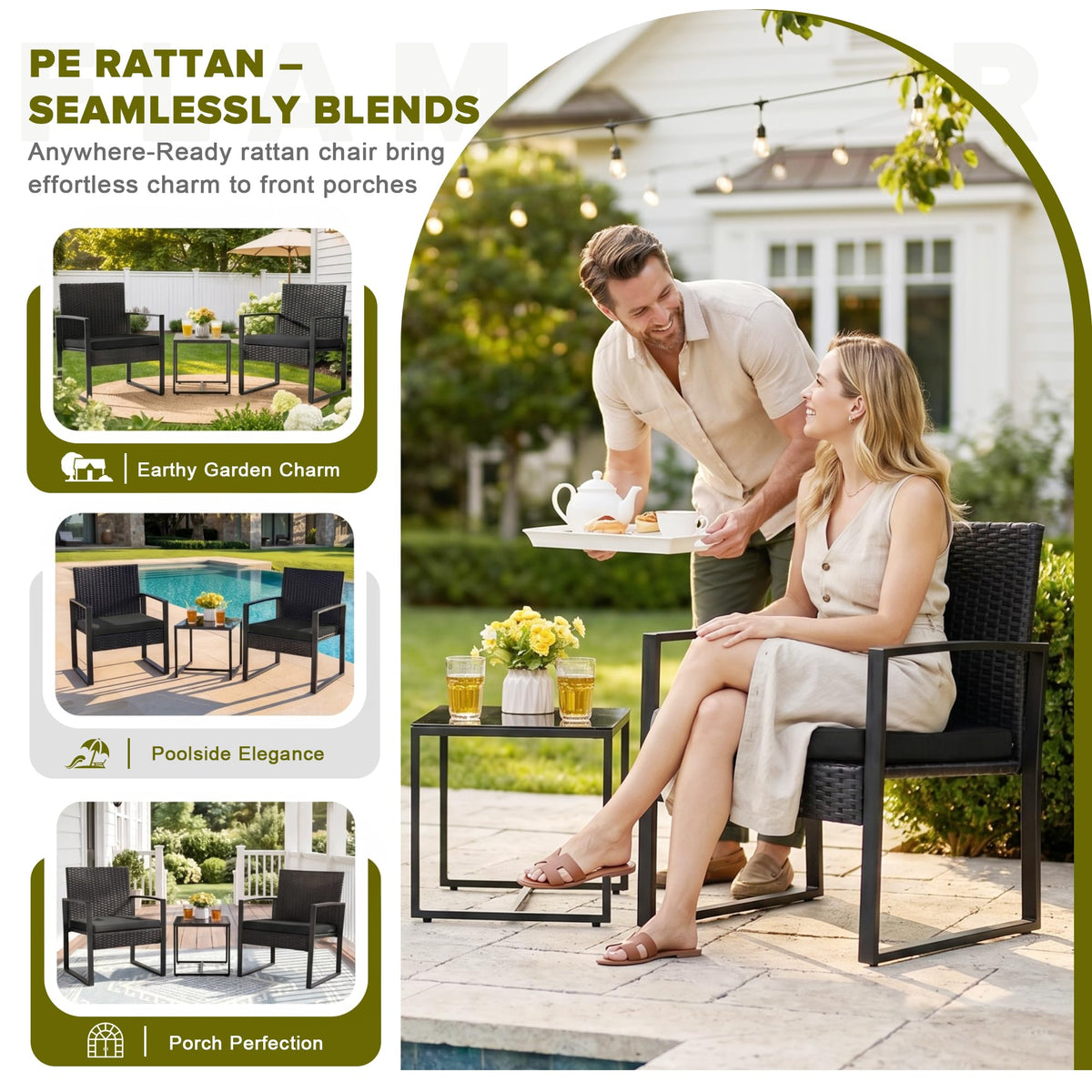 3-Piece Wicker Patio Bistro Set