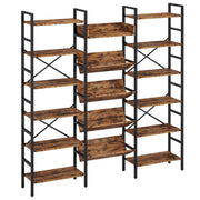 Industrial Bookshelf 6-Tier Triple Wide with Metal Frame