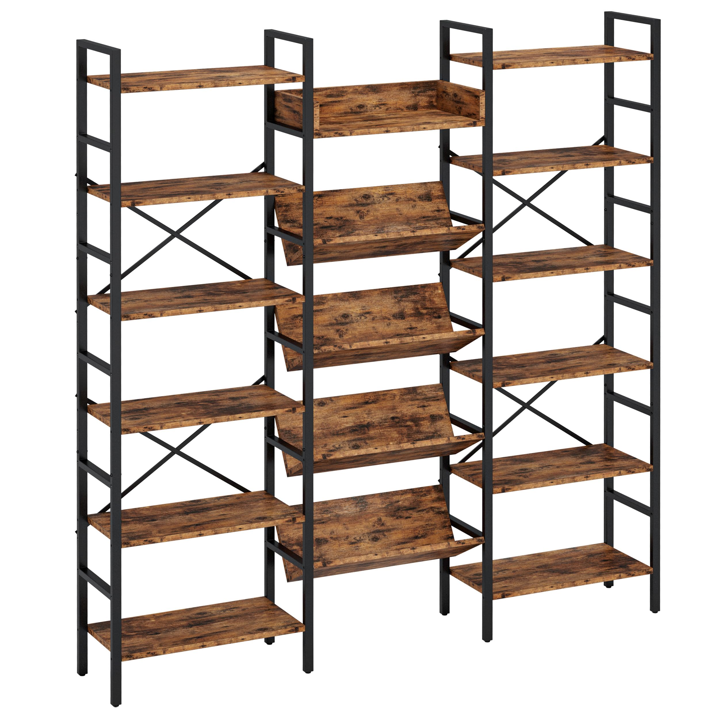 Industrial Bookshelf 6-Tier Triple Wide with Metal Frame