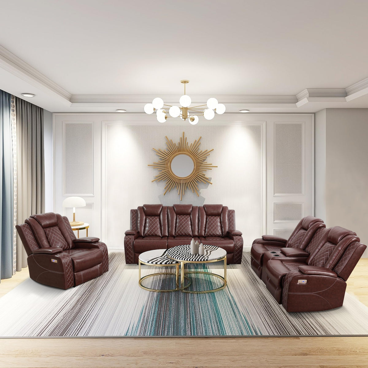 3-Piece Power Reclining Sofa Set with LED Lights