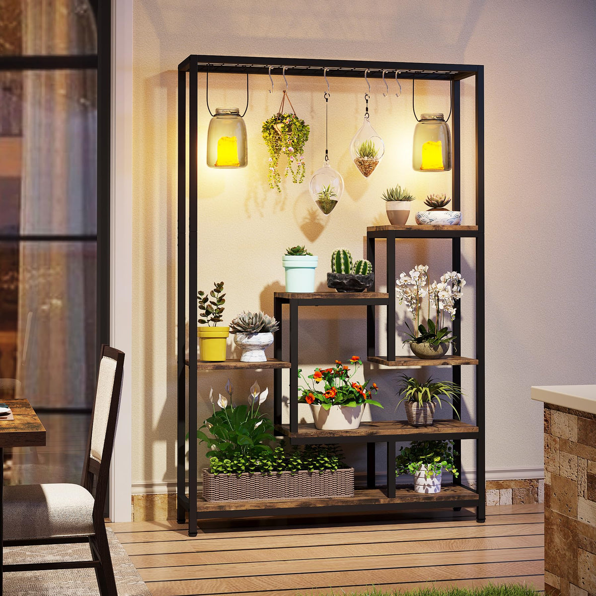5-Tier Plant Stand with Hanging Hooks