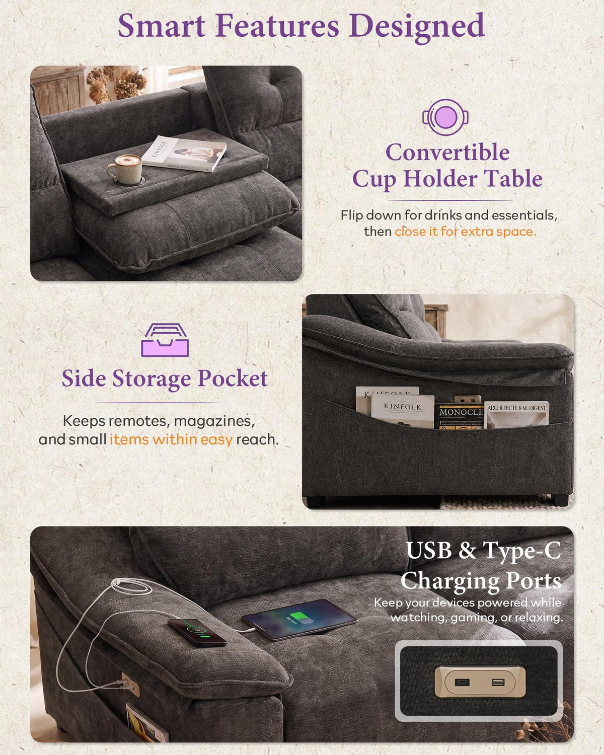 Chenille Power Reclining Sofa