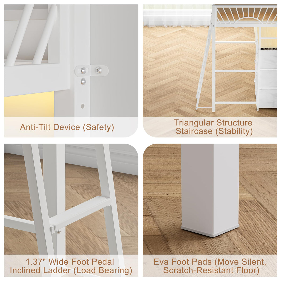Decofy Twin Loft Bed with Desk and 6 Storage Drawers, Metal Twin Size Loft Beds with Charging Station & LED Lights, Bed Frame with Hanging Rod, Safety Ladder & Guardrail, Bedside Caddy for Kids, Teens