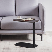 C-Shaped Adjustable Side Table with Rotatable Walnut Top