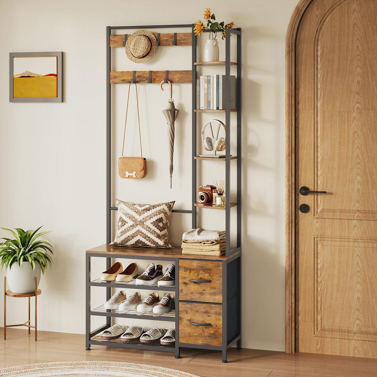 Hall Tree with Shoe Bench and Drawers