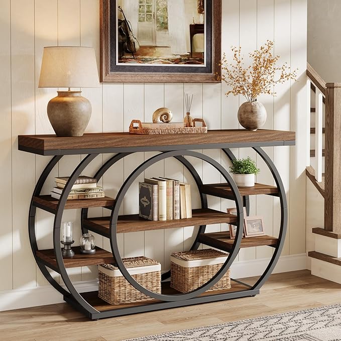 5-Tier Industrial Console Table with Metal Frame