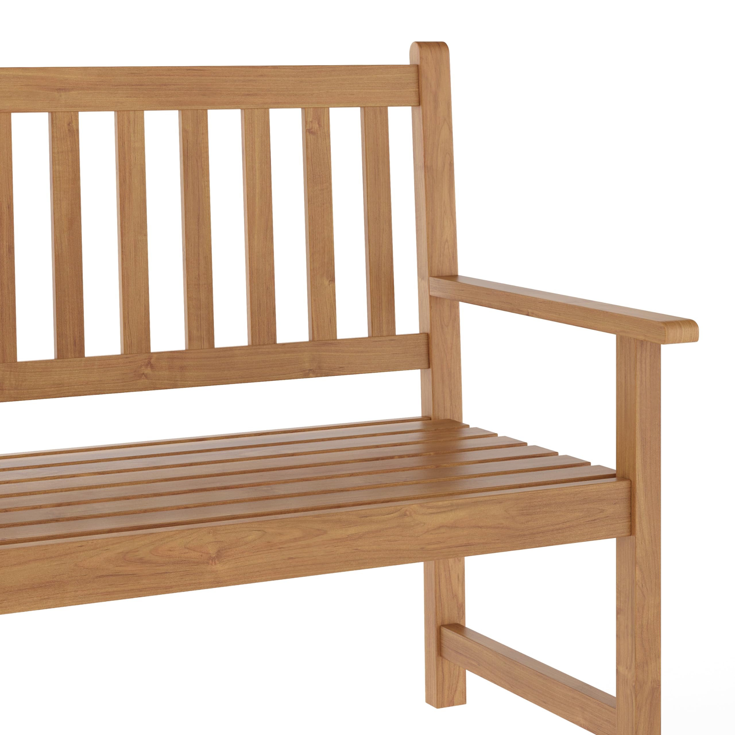 Flash Furniture Adele Commercial Indoor/Outdoor Acacia Wood Bench, 2-Person Slatted Patio Loveseat, for Use in Yard, Garden, Porch, or Park, Brown
