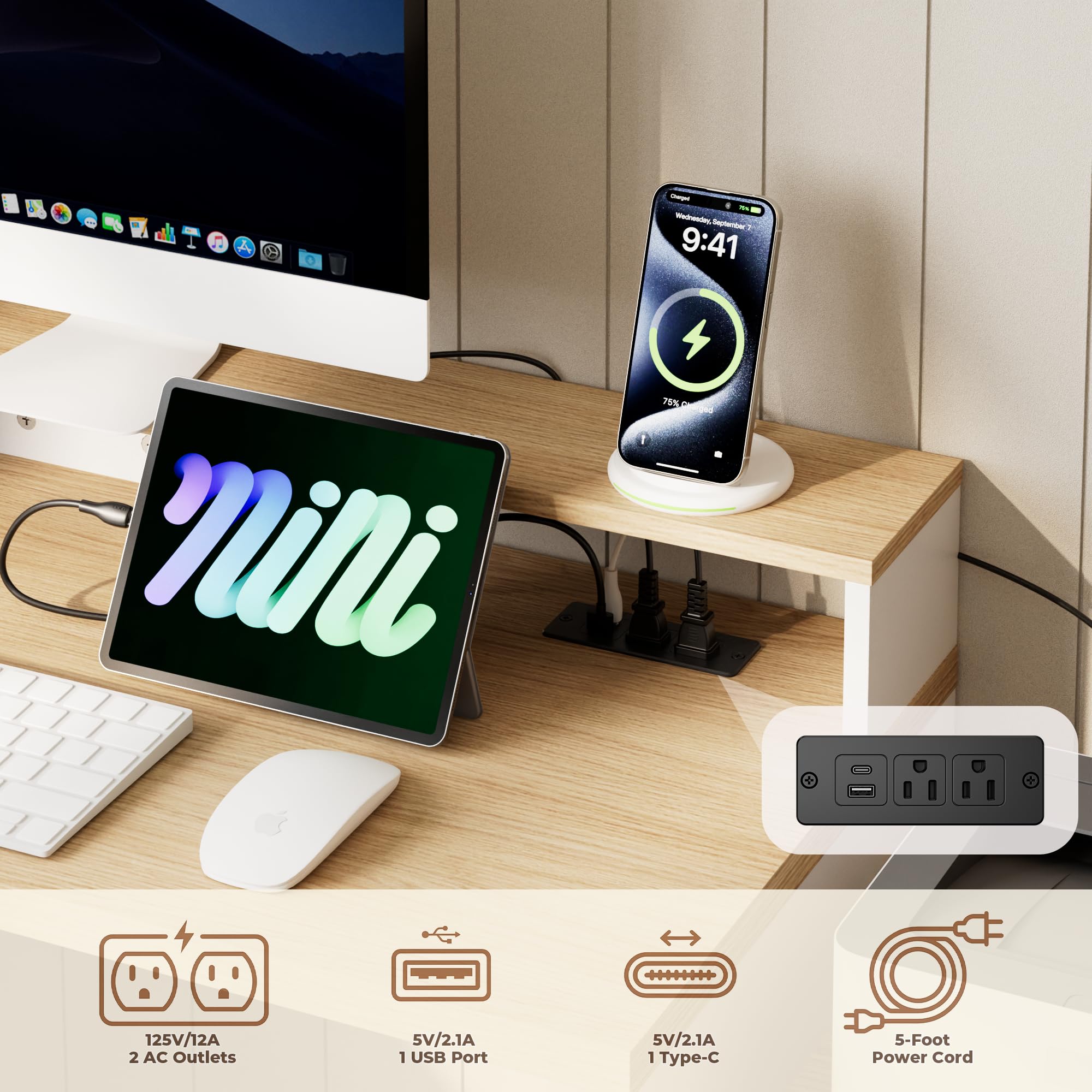 L-Shaped Desk with Storage Cabinet & Monitor Stand
