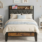 ANCTOR Twin Bed Frame, Storage Headboard with Charging Station