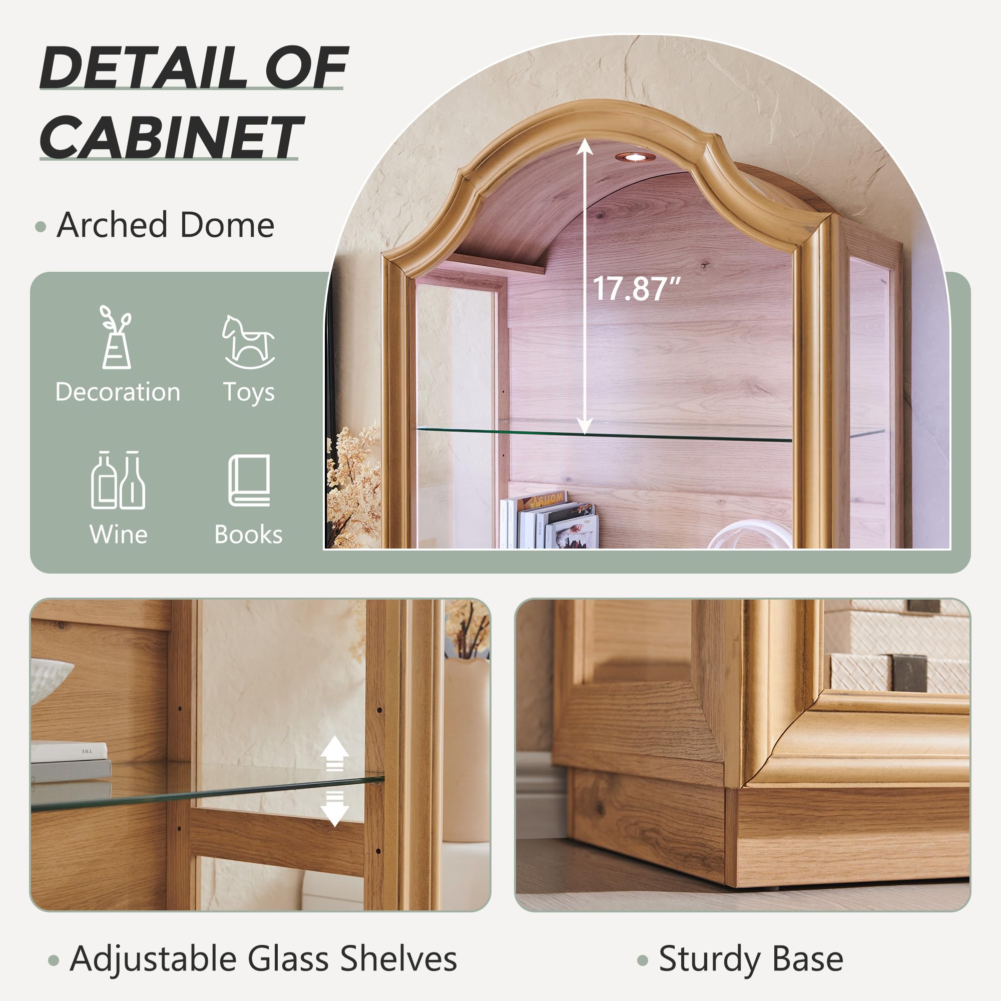 72" Arched Glass Display Cabinet with 20-Color LED Lights