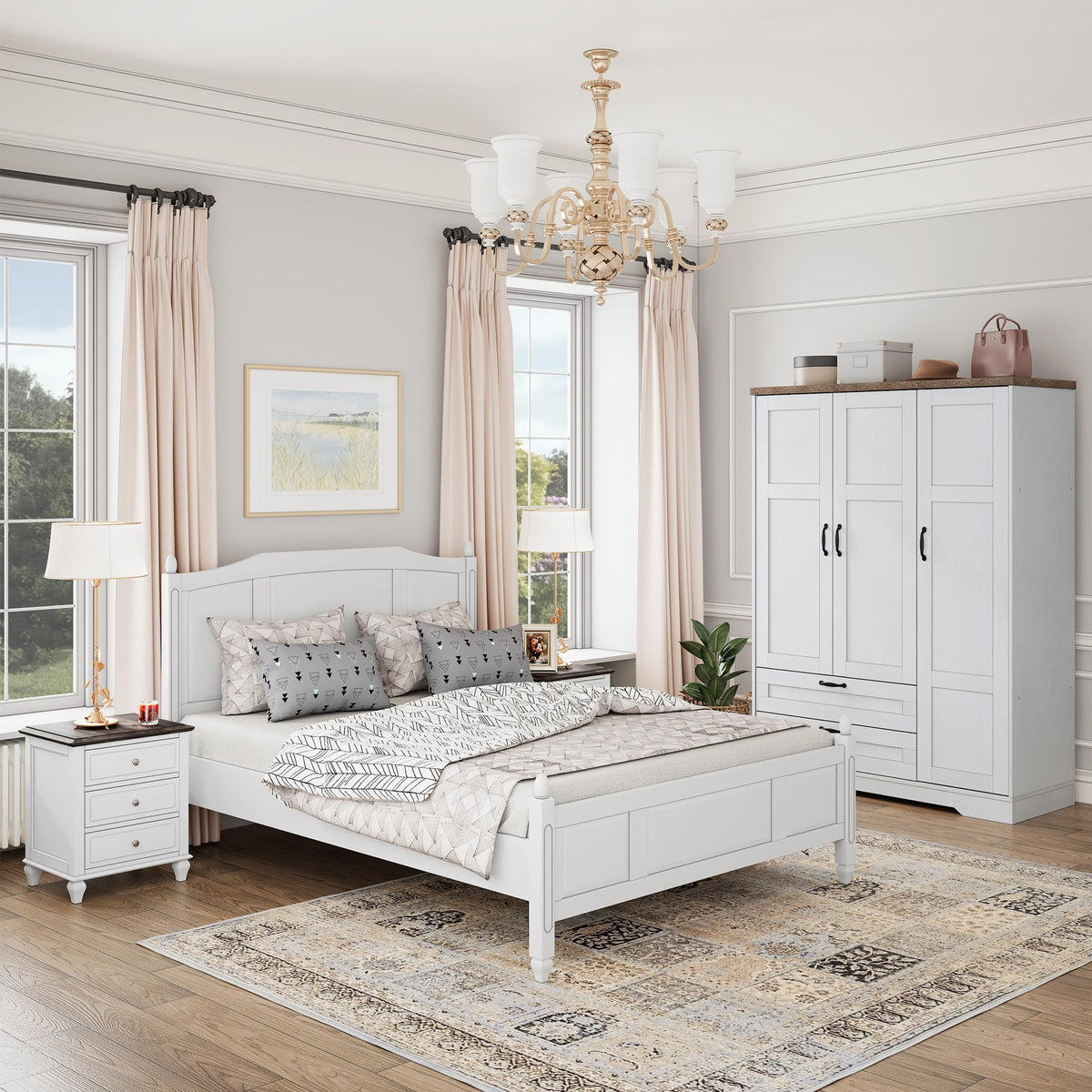 White 3-Door Wardrobe with Mirror