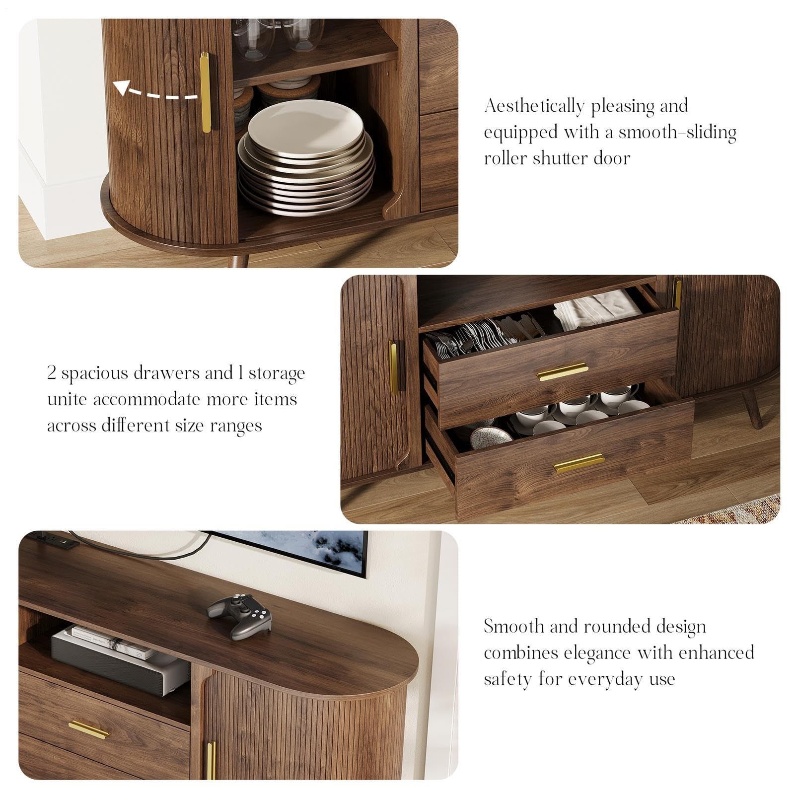 60" Sideboard Buffet Cabinet with Sliding Doors & Adjustable Shelf