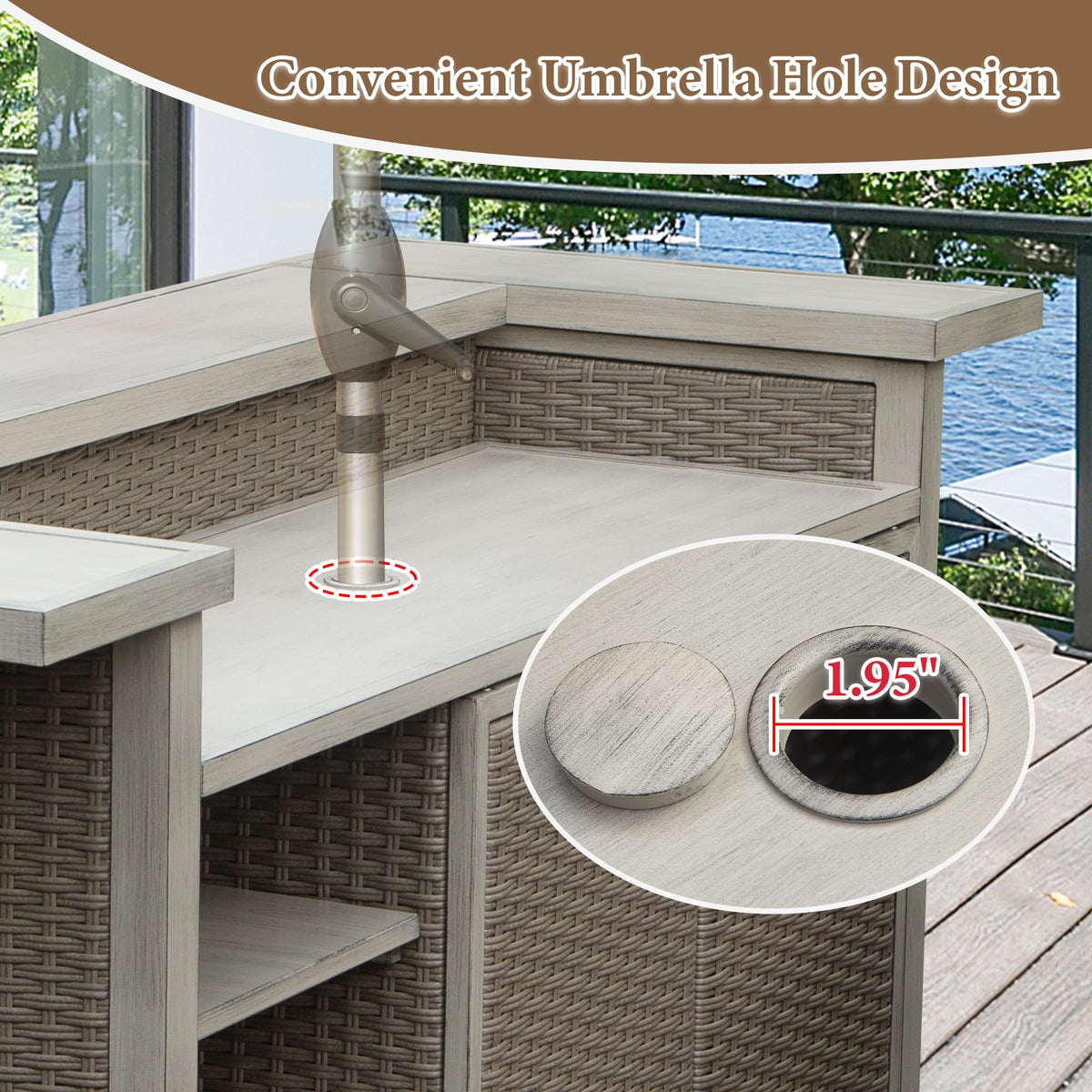 Outdoor Wicker Bar Table with Storage