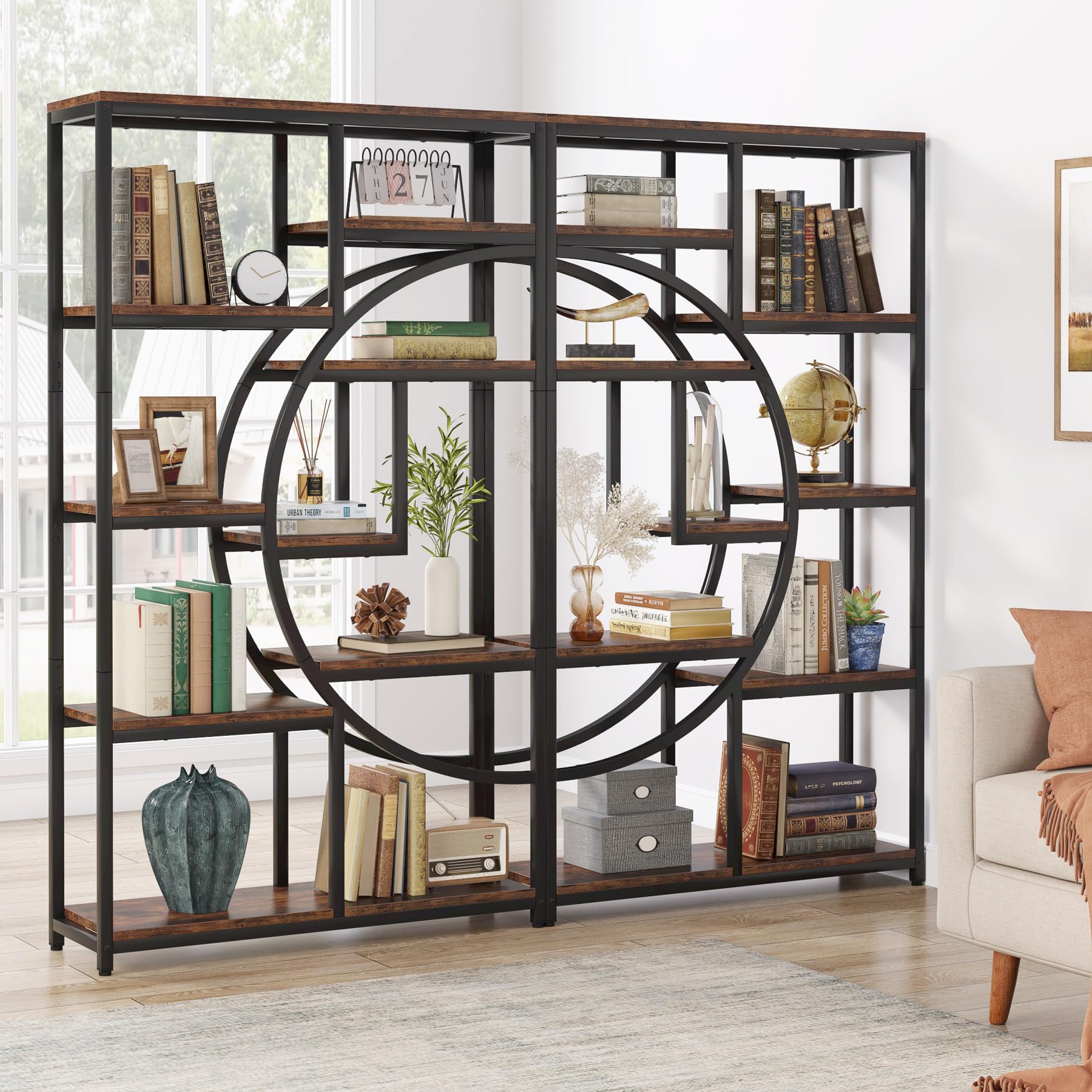 9-Shelf Etagere Bookcase with Metal Frame