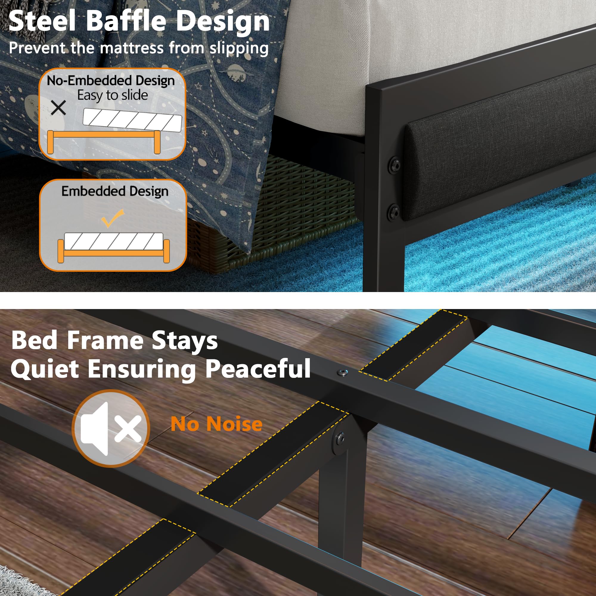 Platform Bed Frame with LED Headboard & Charging Station