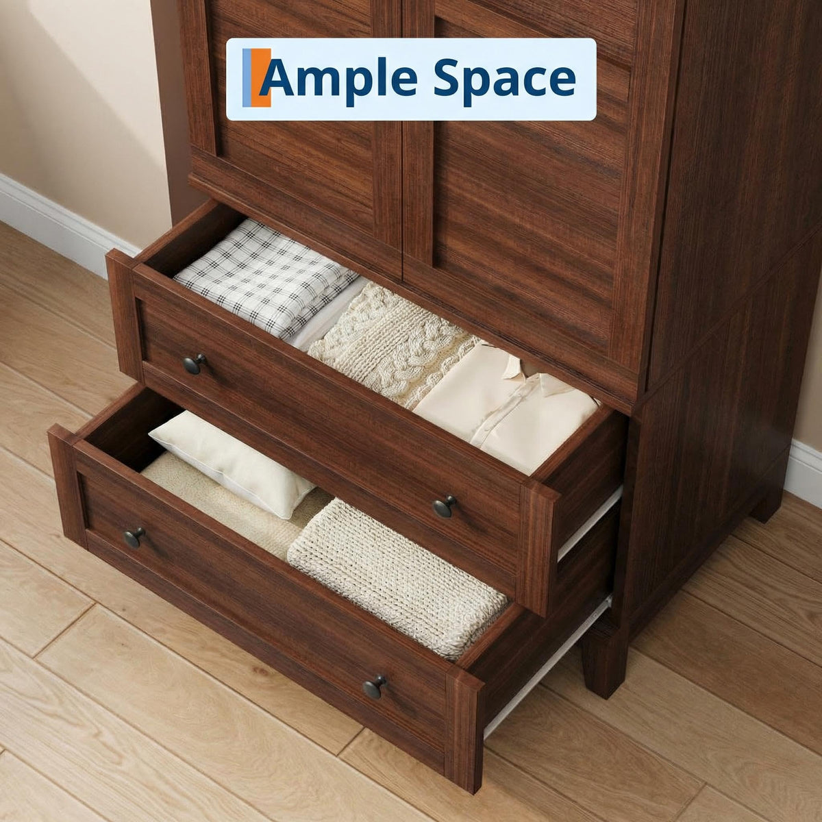 Walnut Wardrobe Armoire with Drawers