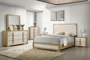 Kings Brand Furniture 6-Piece Natural/White Bedroom Set - King Size Bed with LED Lights, Dresser, Mirror, Chest and 2 Nightstands