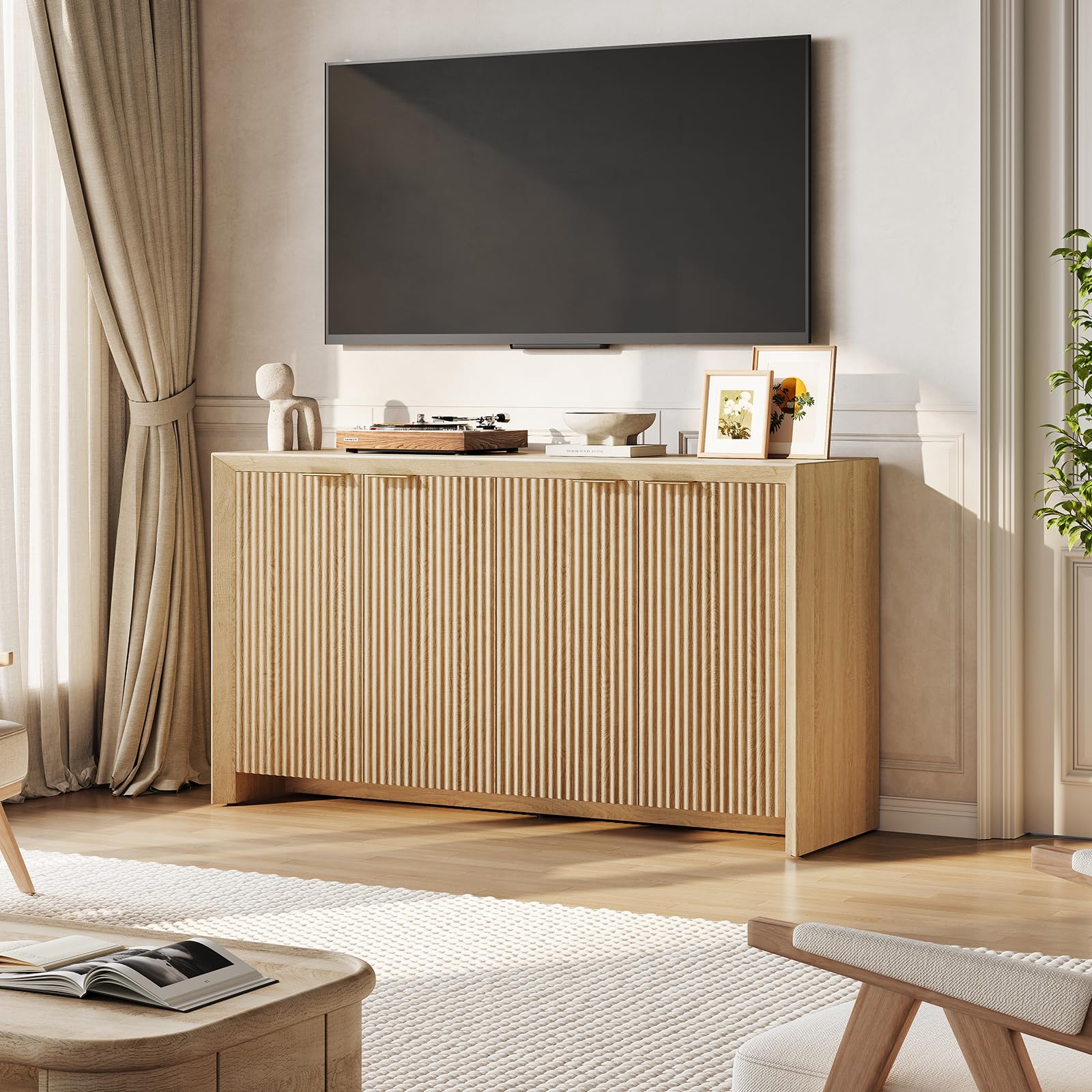 Fluted Sideboard Buffet Cabinet – Natural Oak
