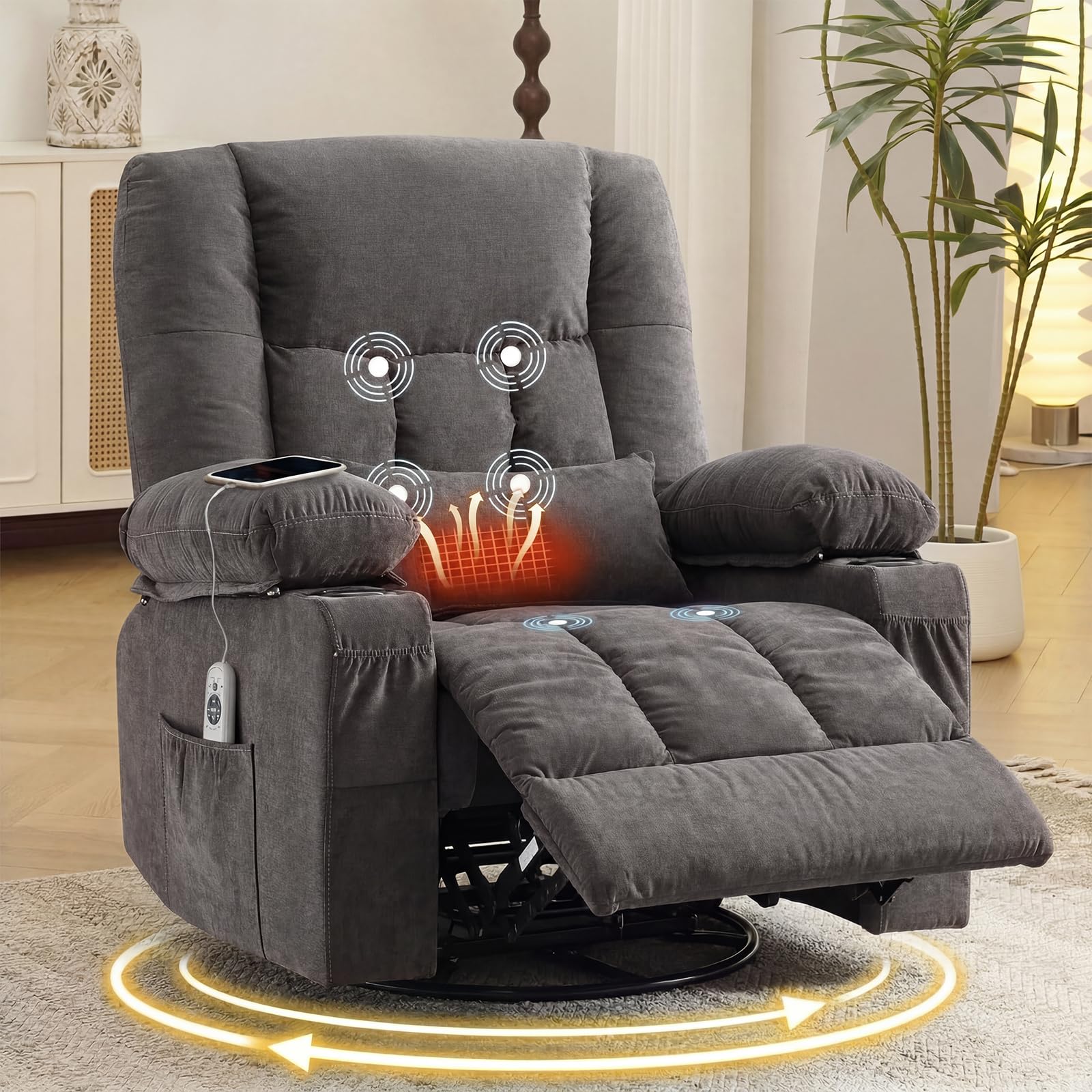 Massage Swivel Rocker Recliner Chair with Heat
