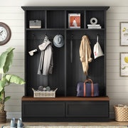 Farmhouse Hall Tree with Bench, Storage Drawers & 6 Hooks