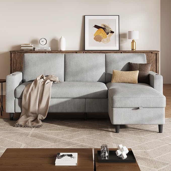 Corduroy L-Shaped Storage Sectional