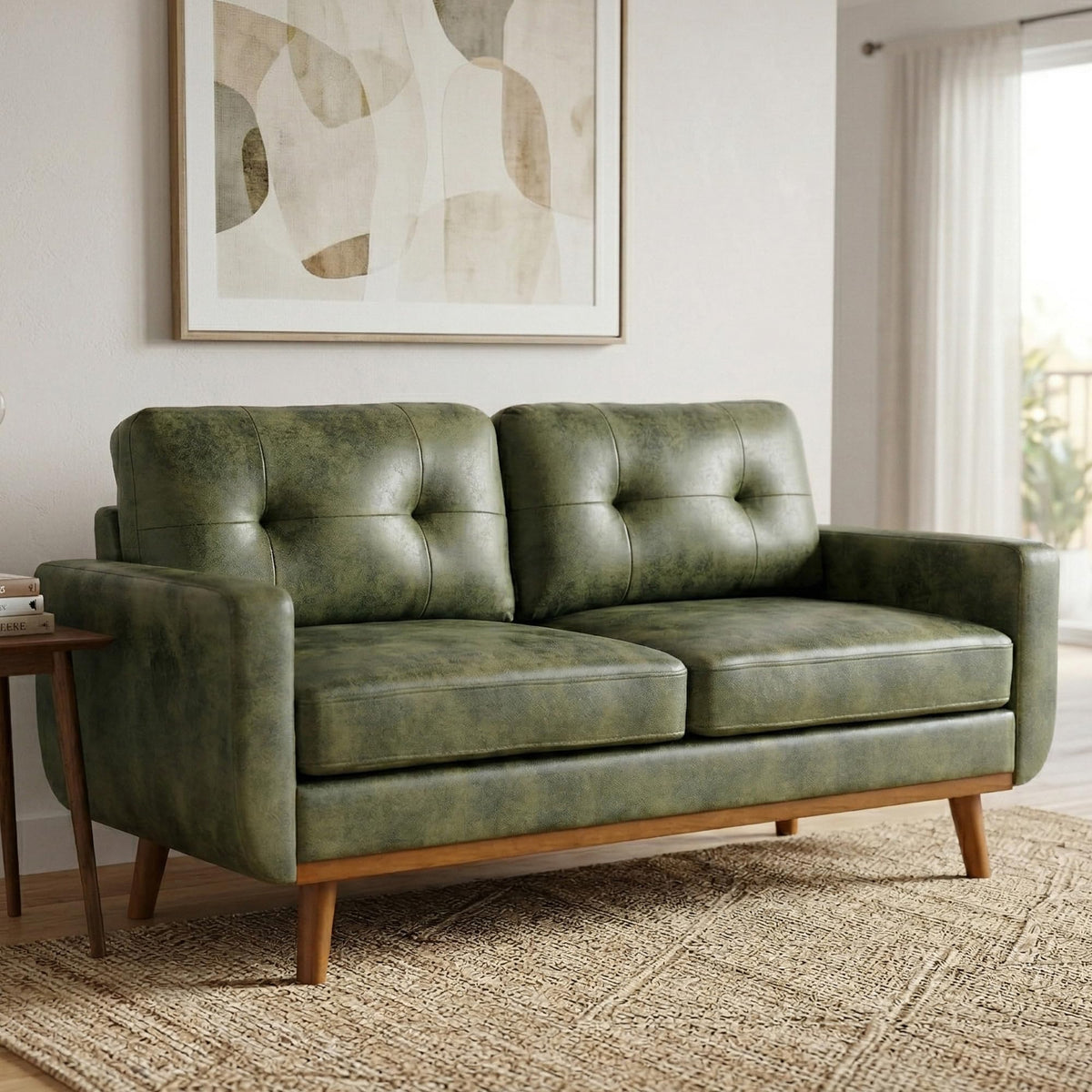 Olive Green Tufted Loveseat