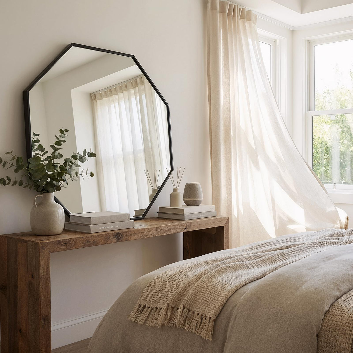 brisafe 31" Octagon Wall Mirror, Peel and Stick Mirror for Wall