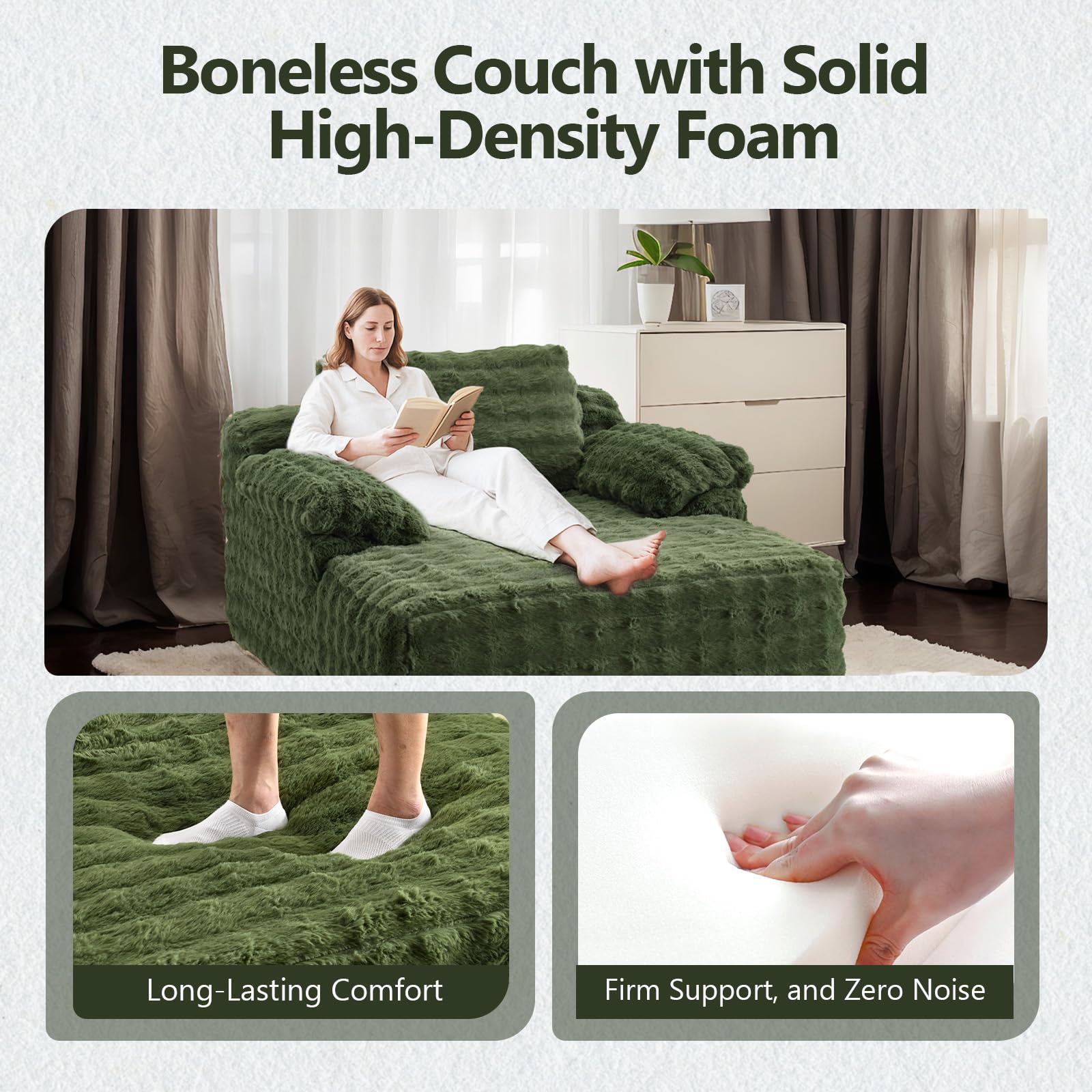 VINGLI Boneless Chaise Lounge Chair Indoor, 55.5" Deep Seat Sleeper Sofa Bed Upholstered Bubble Fleece Fabric Couches for Living Room, Bedroom, Play Room, No Assembly Required