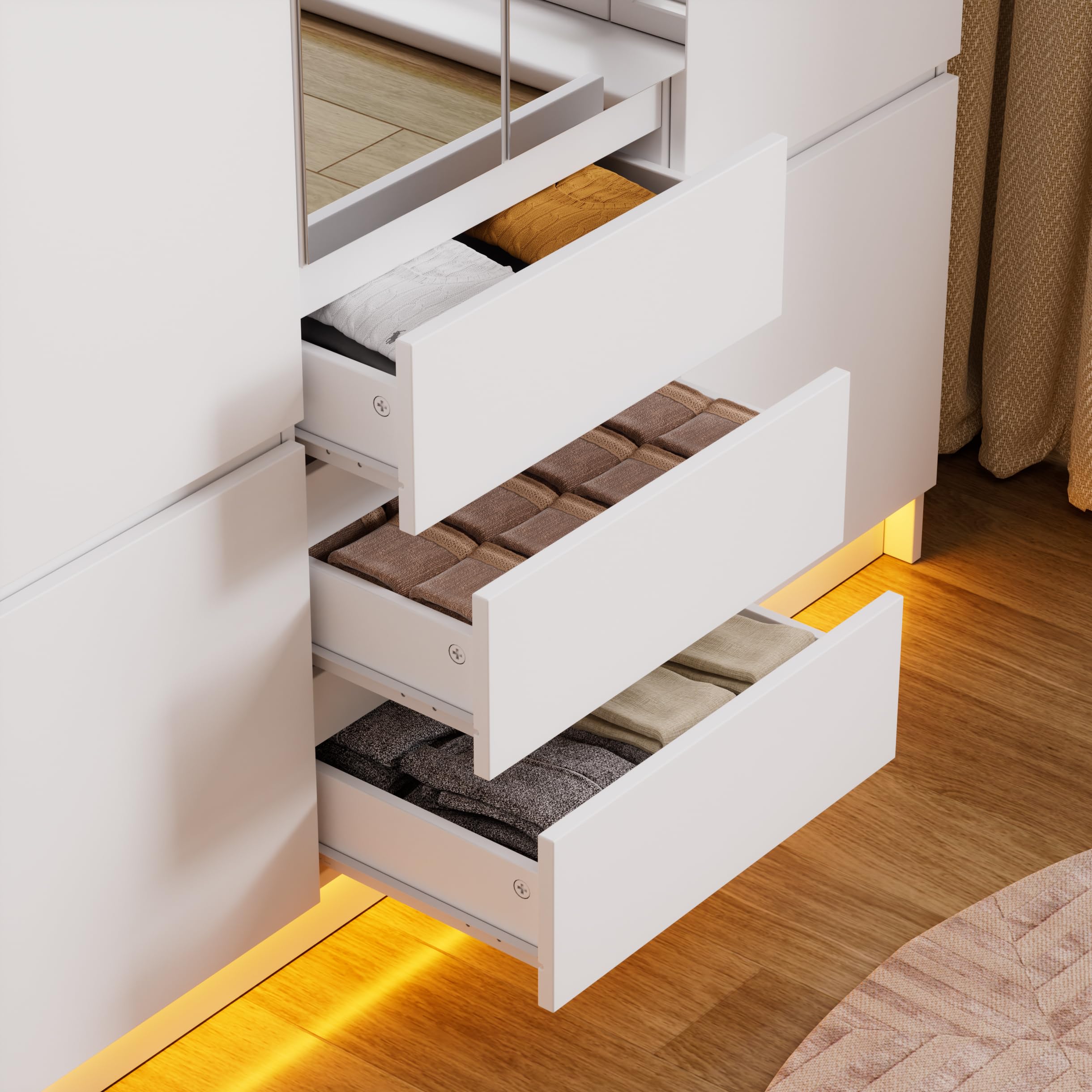 4-Door Wardrobe with LED Light & Mirror