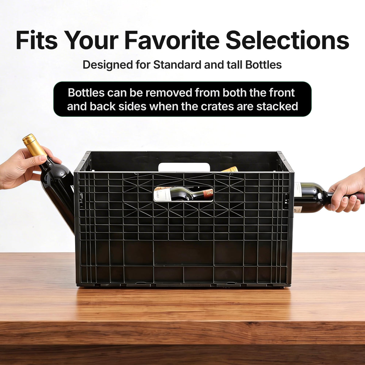 UOVO Wine Stackable Wine Rack for Cabinet,12-Bottle Crate, Set of 6, Black