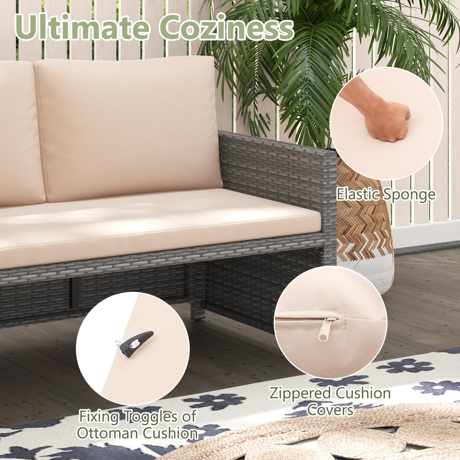 Outdoor Rattan Loveseat & Storage Ottoman Set