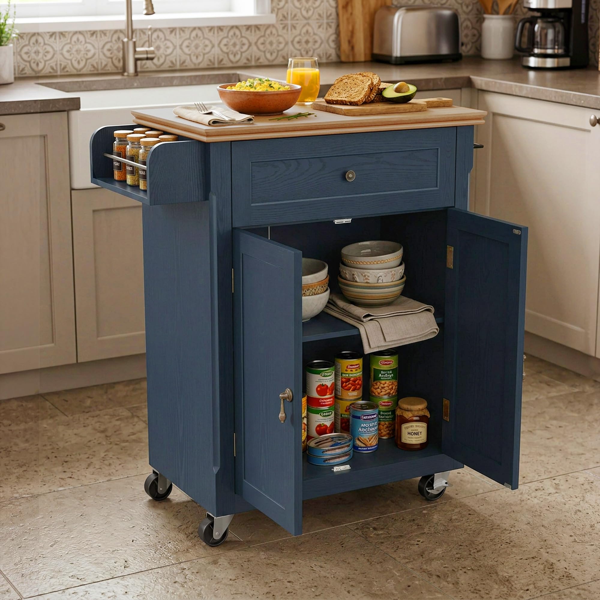 Rolling Kitchen Island Cart with Storage