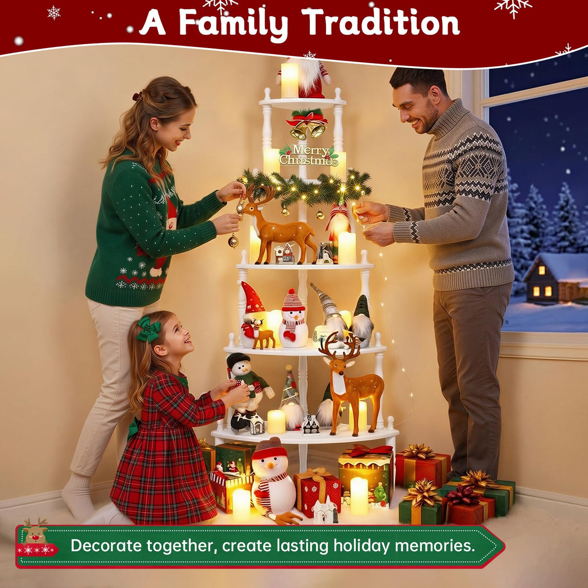NKGIAG 5ft Christmas Village Display Stand, 5-Tier Tree Corner Shelf, White