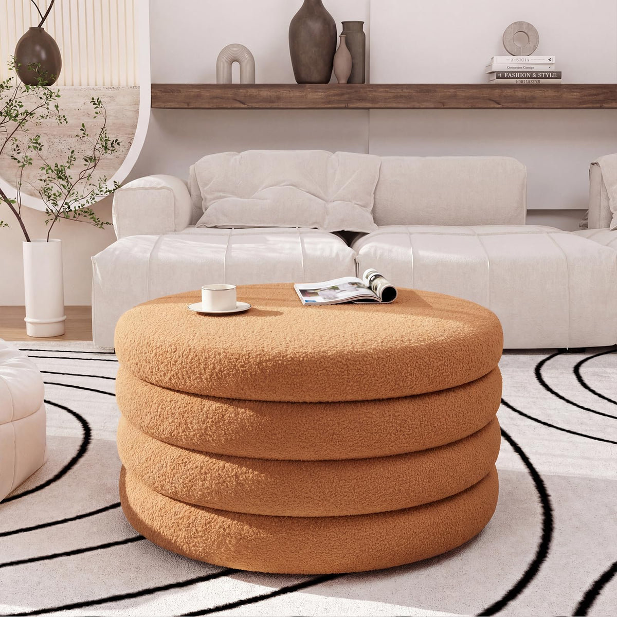 Round Sherpa Storage Ottoman