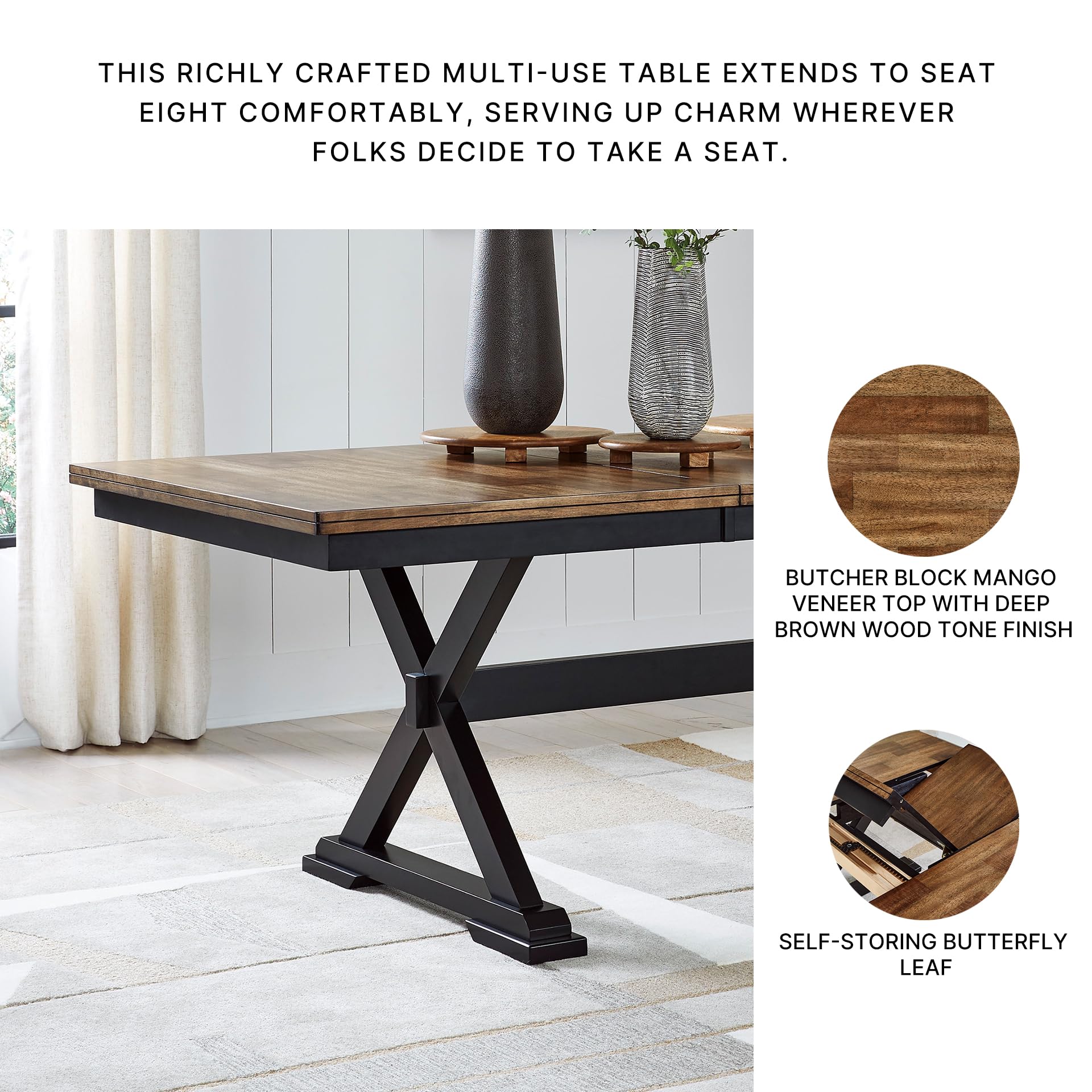 Farmhouse Dining Extension Table with Butterfly Leaf