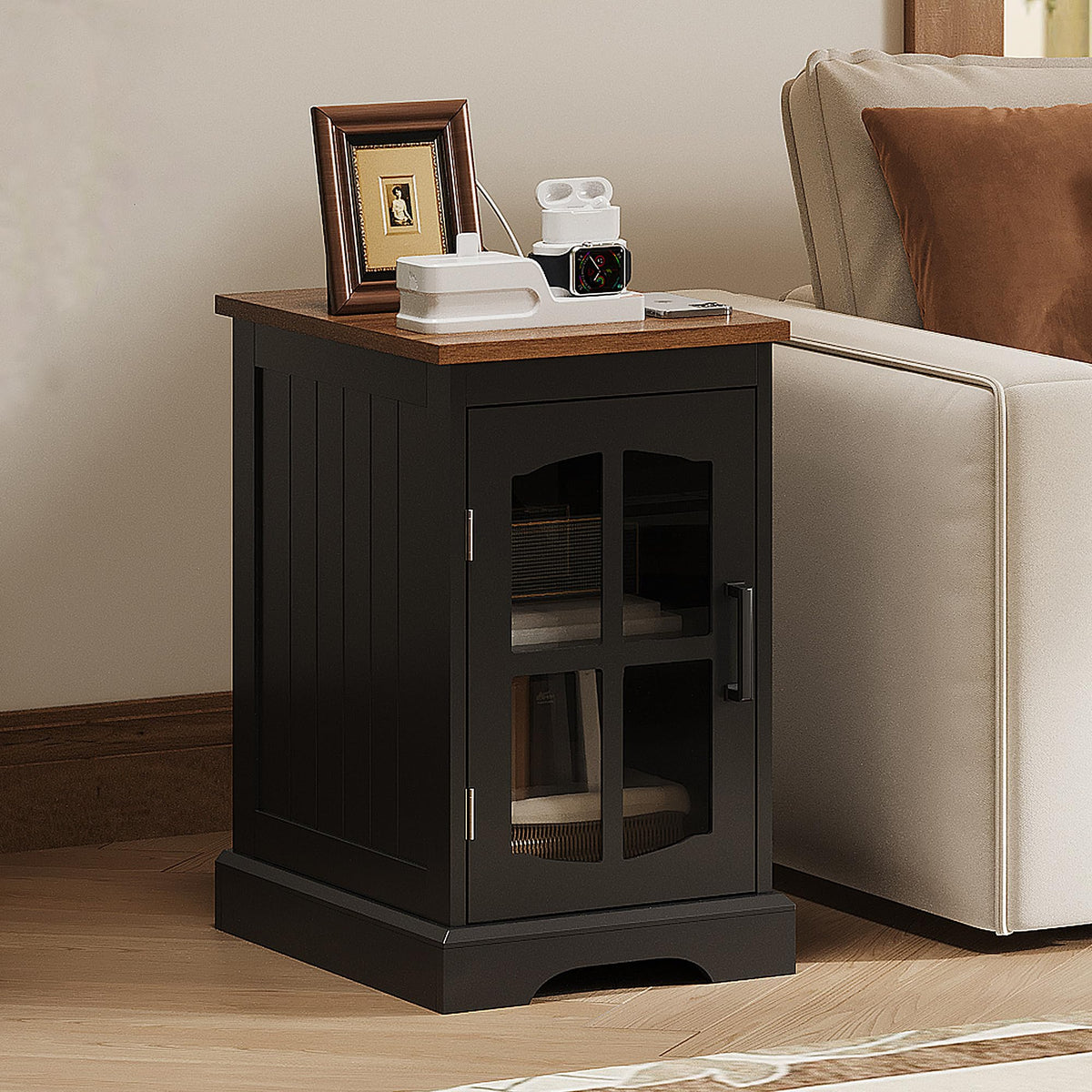 ChooChoo Farmhouse End Table Set of 2 with Glass Door